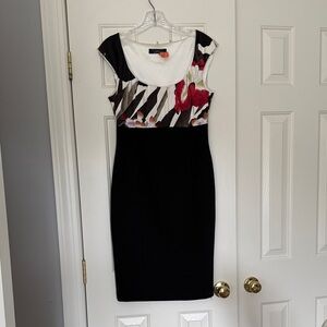 Elie Tahari Black Dress with Red Floral Accents
